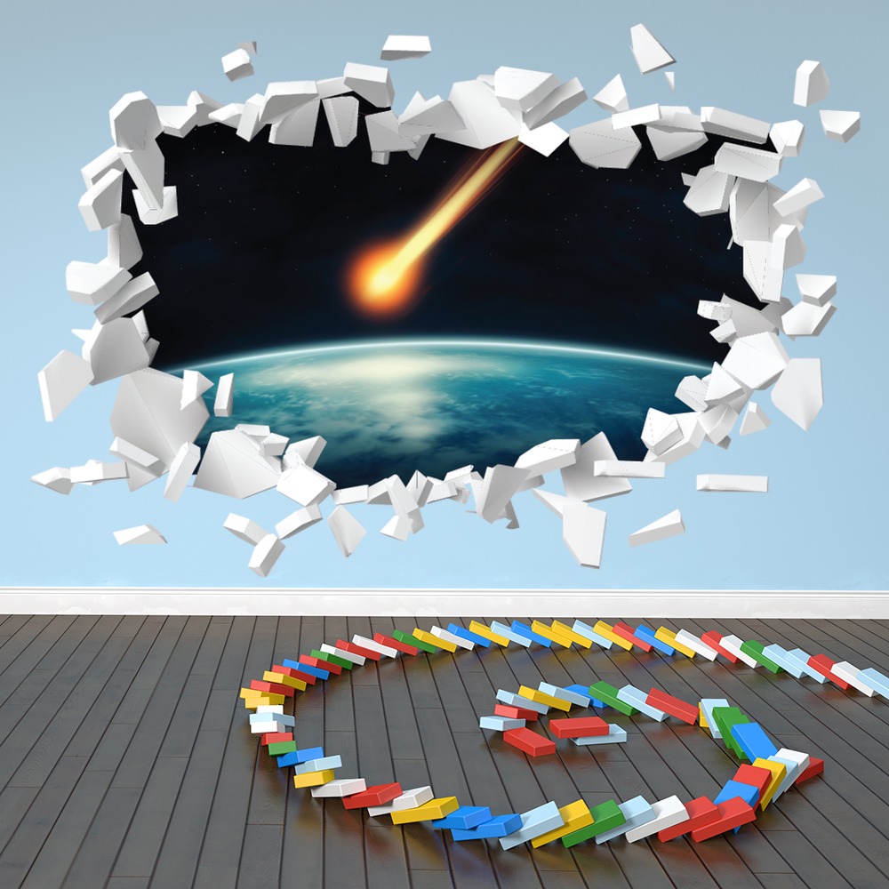 Meteor Strike White Brick 3D Hole In The Wall Sticker | Icon Wall Stickers